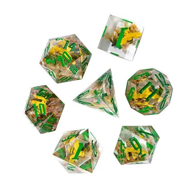Bee in Clear & Yellow Filled Sharp Resin - 7pcs RPG Dice Set